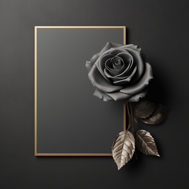 3D Black Flower with Black Card on Dark Background Ai Generated