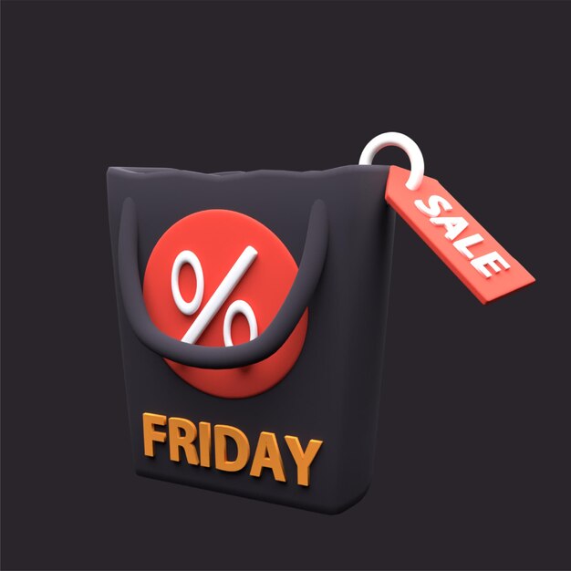 Photo 3d black friday event object shopping bag