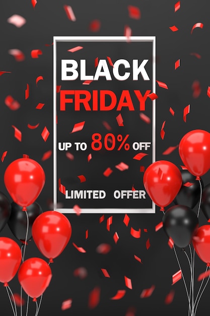 Foto 3d. expo dello shopping del black friday che include palloncini