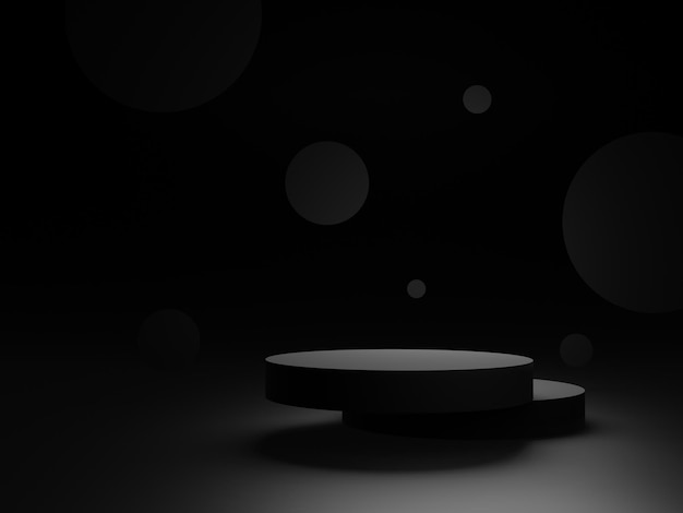 3D Black geometric podium Dark background