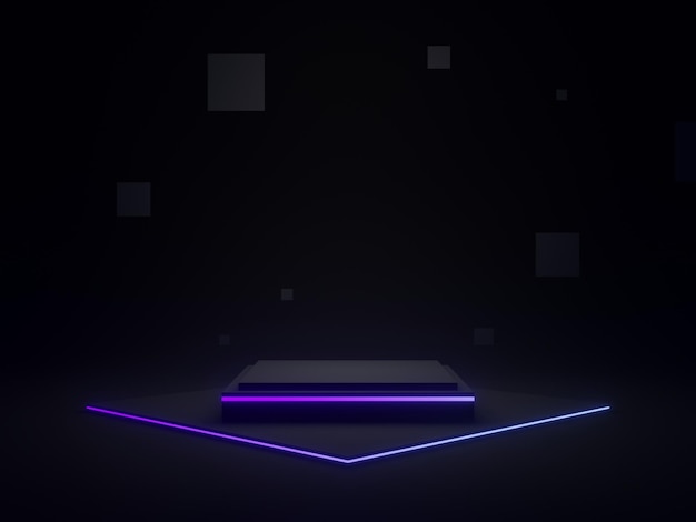 3D black geometric podium with gradient neon lights