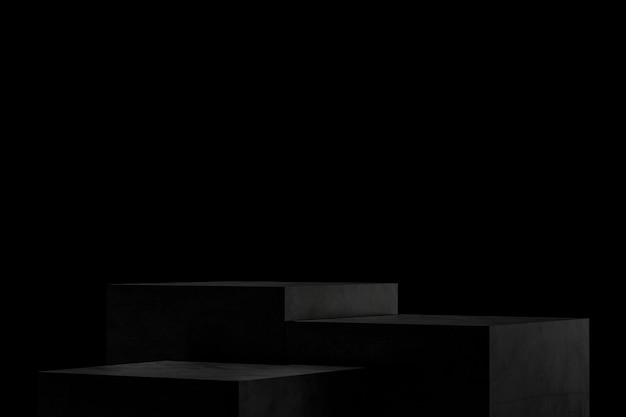 3D Black geometric stage podium Dark background