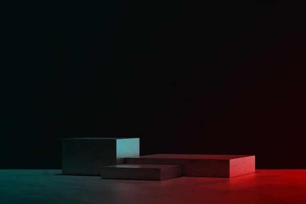 3D Black geometric stage podium Dark background