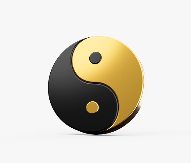 3d Black And Golden Yin And Yang Symbol of Harmony And Balance On White Background 3d illustration