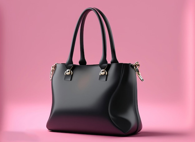 3d black hand bag on pink background Black Friday Concept