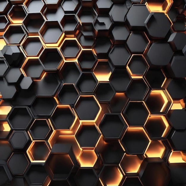 3d black hexagons background designtechnology concept3d rendering