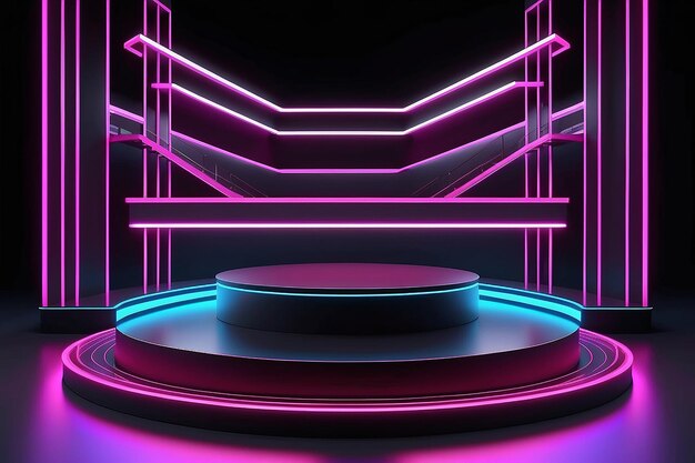 3d black podium with gradient neon lights