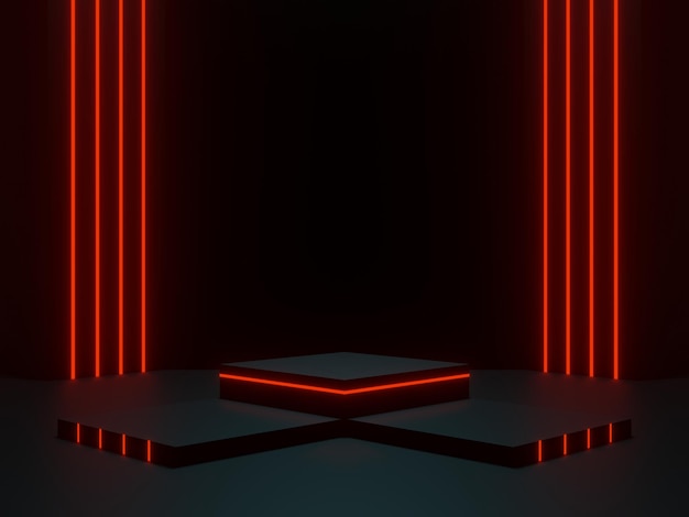 3D black podium with red neon lights