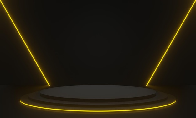 3D black product stand with yellow neon lights