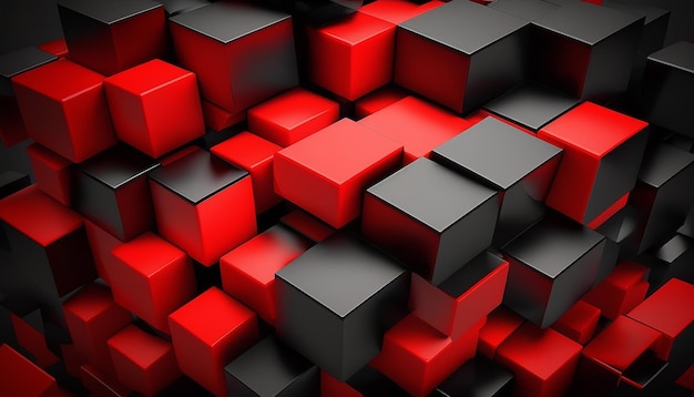 3D black and red cubes pile abstract background Generative AI