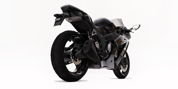 3d black super sports motorbike on white isolated background. 3d illustration.