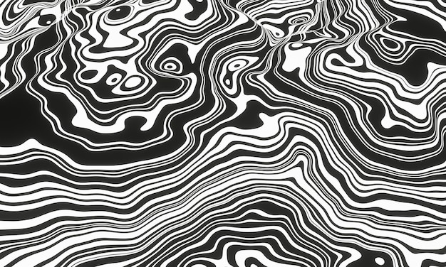 3D Black and white contour lines Topographic terrain