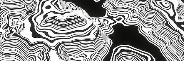 3d black and white contour lines topographic terrain