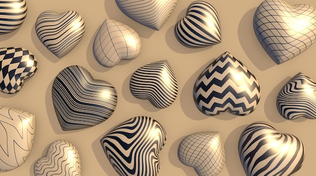 3D black and white hearts on a light background Concept for Valentines Day