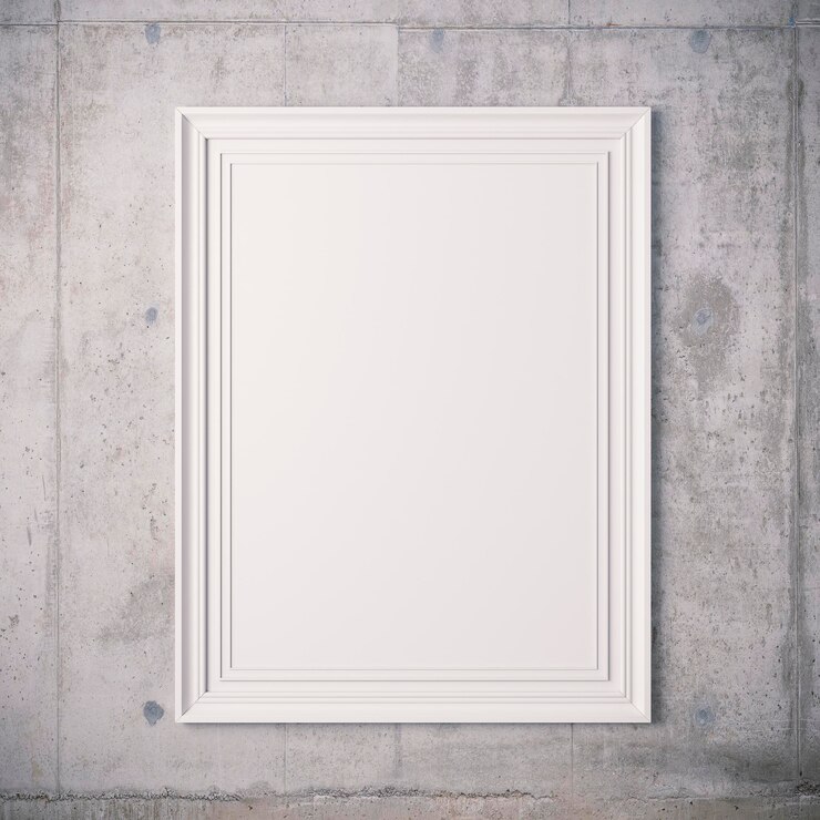Photo 3d blank frame poster on concrete wall