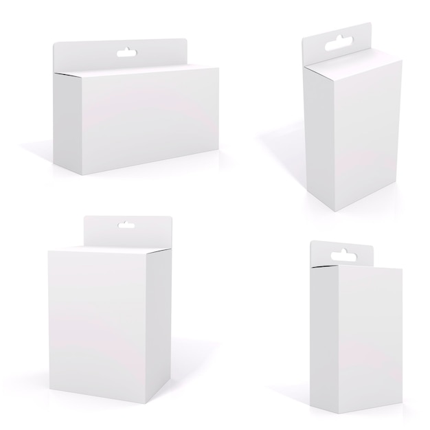 Photo 3d blank product package box on white