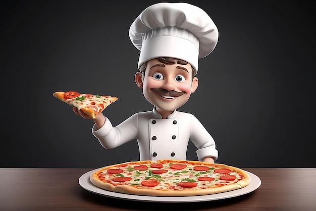 3D blanke mensen pizza koken met een pizza en een chef hoed