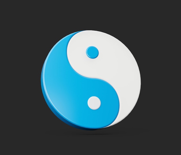 3d blauw en wit Yin en Yang symbool van harmonie en evenwicht op donkere achtergrond 3d illustratie
