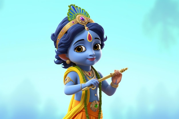 3D Bliss Little Krishna's Bansuri Serenade in Blender Rendering