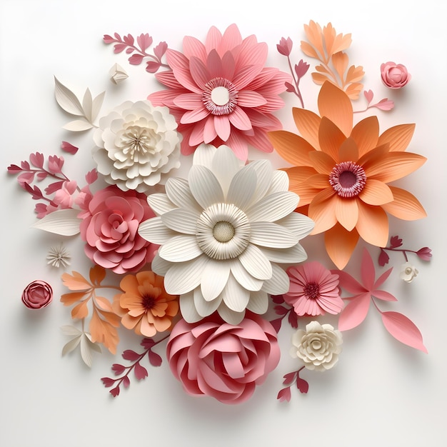3D-bloemen op witte achtergrond