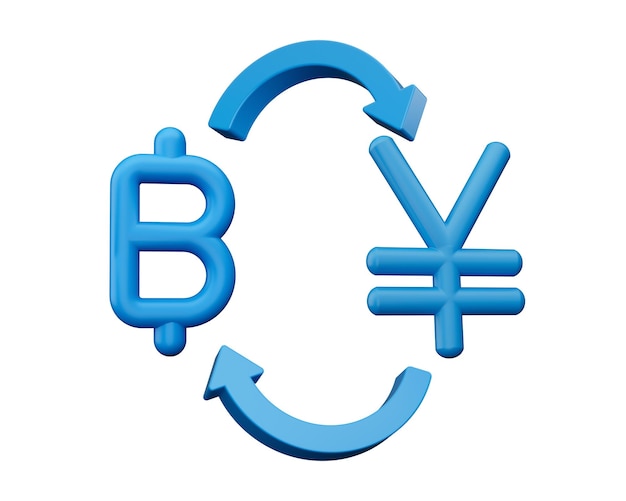 3d Blue Baht And Yen Symbol Icons With Money Exchange Arrows On White Background 3d illustration