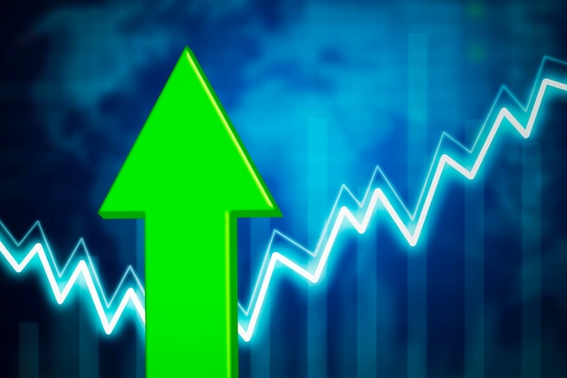 3D blue bar graph rising stock market or forex chart and informations