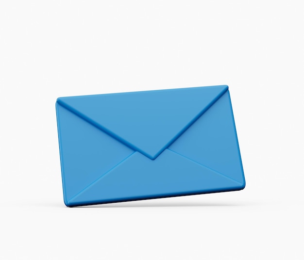 3d 파란색 닫기 메일 봉투 아이콘 흰색 배경 3d 일러스트 레이 션에 고립 된 새 메시지