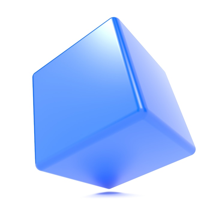 Photo 3d blue cube isolated on white background.