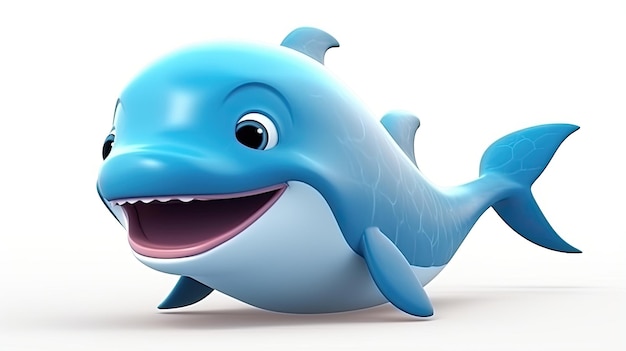 3D blue dolphin character illustration isolated on white background