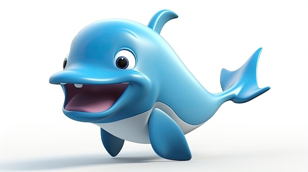 3D blue dolphin character illustration isolated on white background