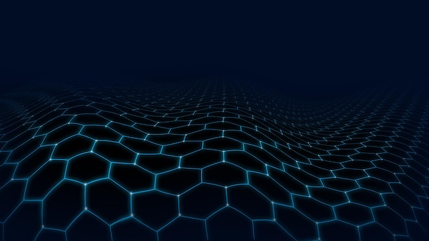 3D blue futuristic hexagon landscape technology big data concept