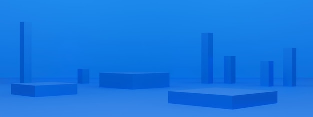 3D blue geometric podium Blue background