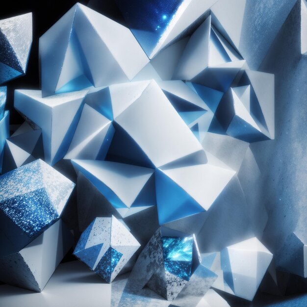 3d blue and light grey geometric abstract