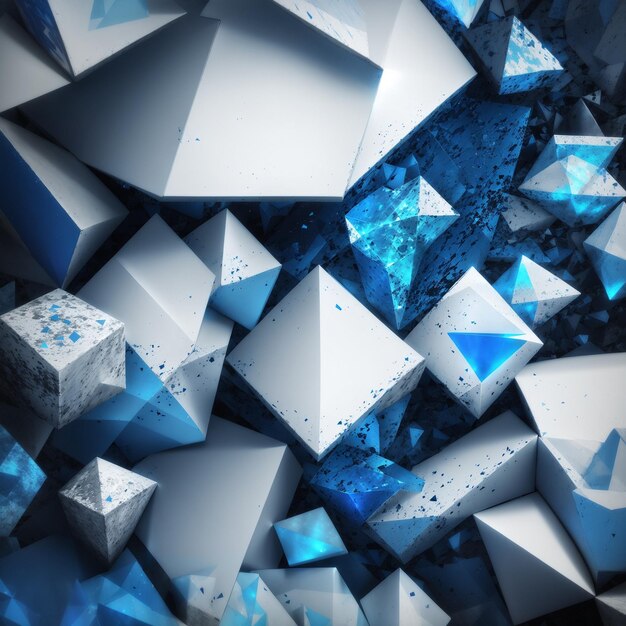 3d blue and light grey geometric abstract