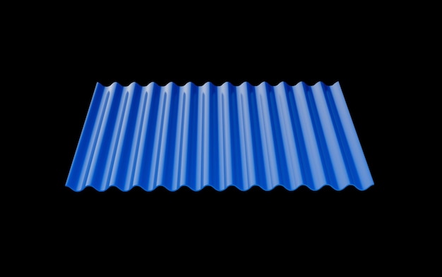 3d Blue Metallic Corrugated Galvanised Iron For Roof Sheet On Black Background 3d Illustration