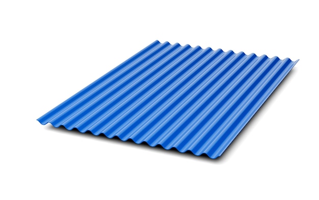 3d Blue Metallic Corrugated Galvanised Iron For Roof Sheet On White Background 3d Illustration