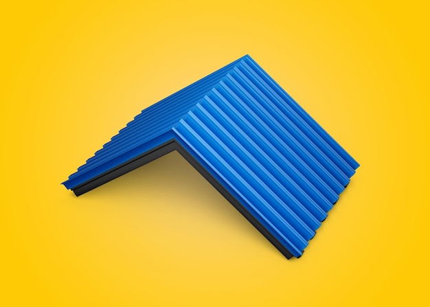 3d Blue Metallic Corrugated Galvanised Iron For Roof Sheets On Yellow Background 3d Illustration