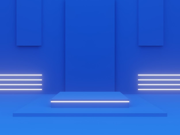 3D blue podium with white neon lights