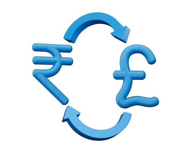 3d Blue Rupee And Pound Symbol Icons With Money Exchange Arrows On White Background 3d illustration