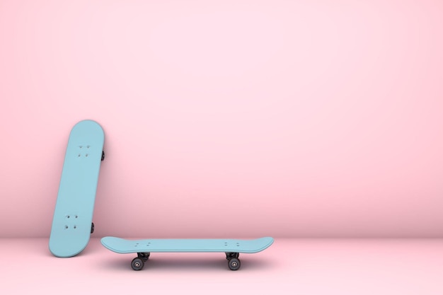 3D Blue skateboards pink background