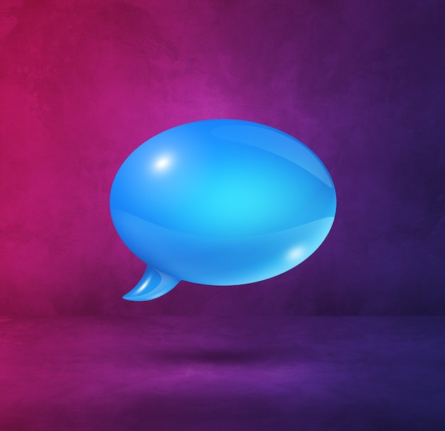 3D blue speech bubble isolated on purple square background