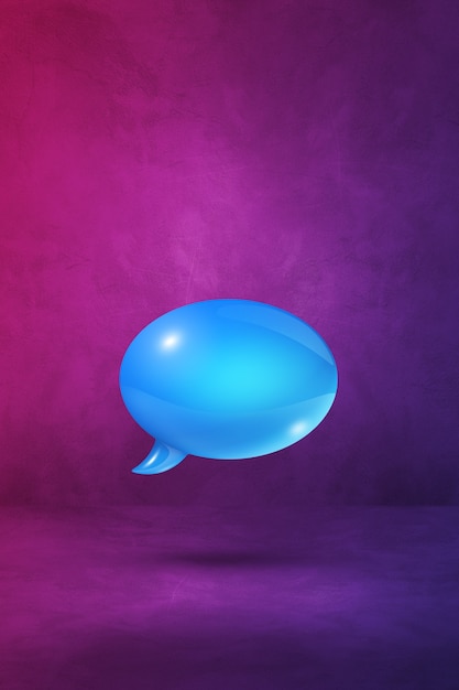 3D blue speech bubble isolated on purple vertical background