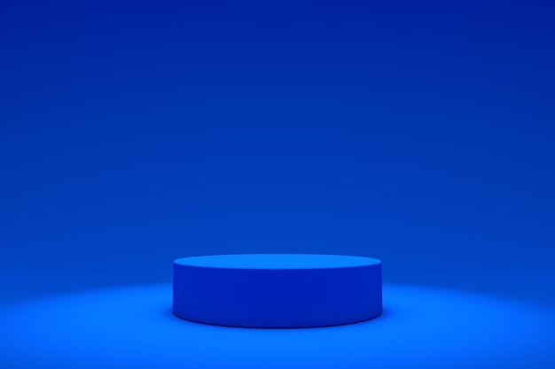 Photo 3d blue stands on blue background product stand blank scene