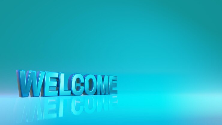 Photo 3d blue welcome text with the metallic ground, blender rendering