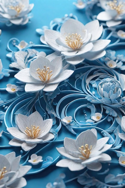 3d blue and white flowers designs