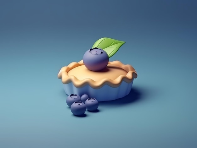 3D Blueberry pie isolated