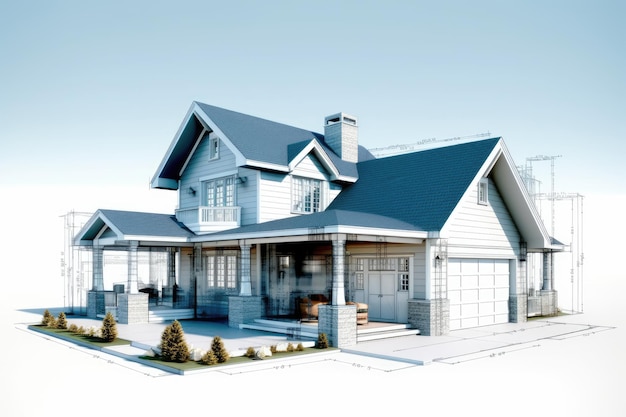 3D-планировка дома с белым фоном