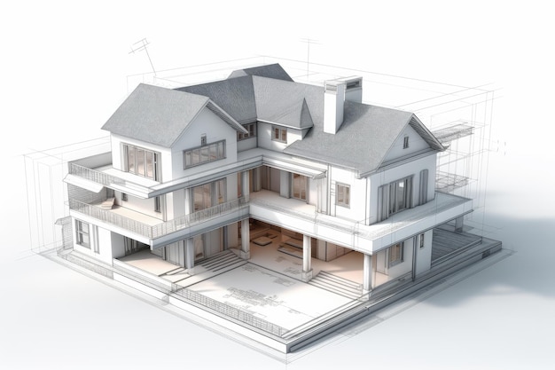 3d blueprint of a house with white background