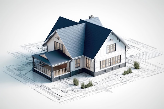 3d blueprint of a house with white background