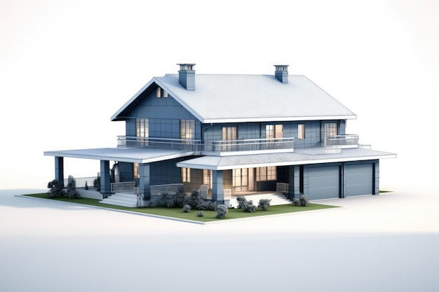 3d blueprint of a house with white background